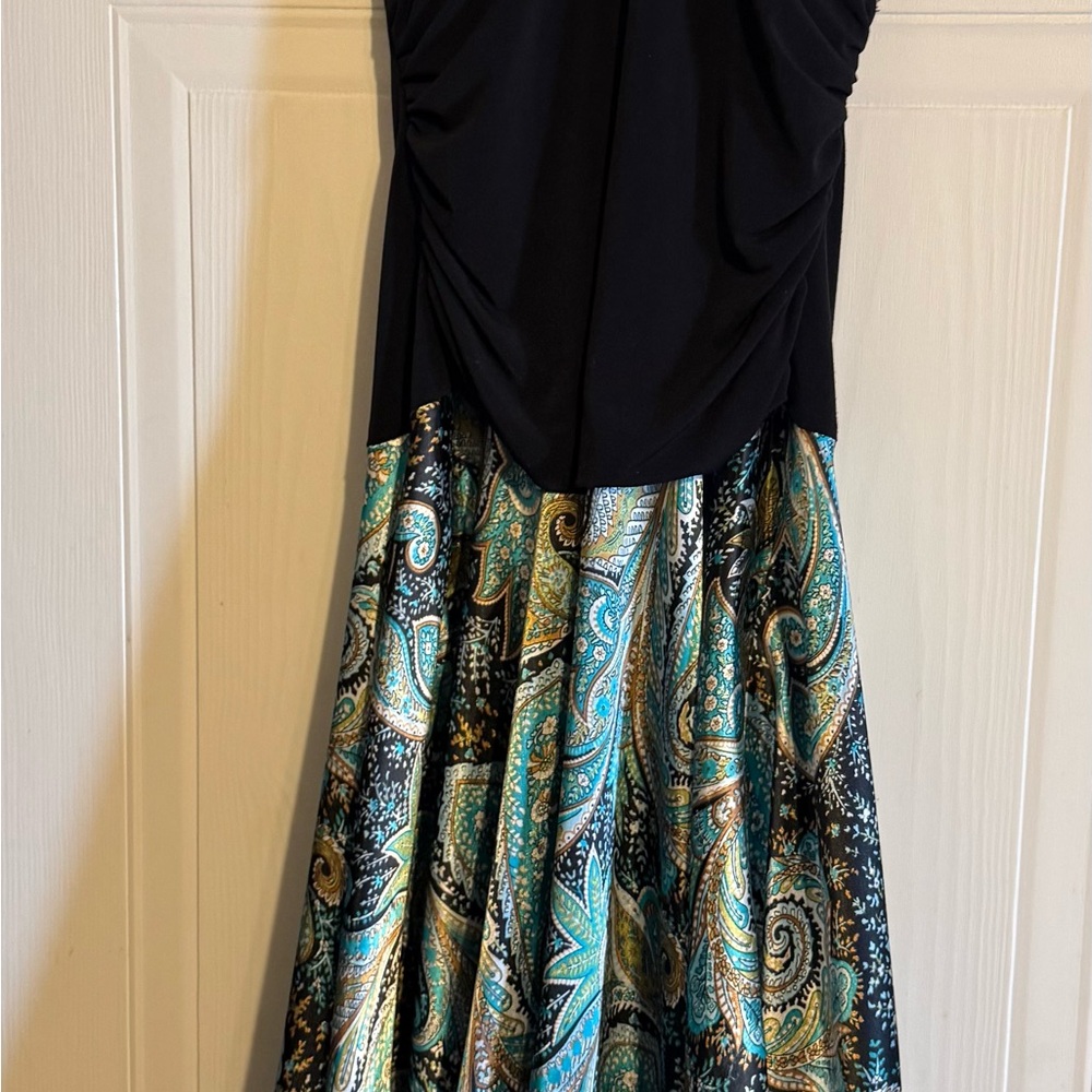Others Follow Black Top Teal Paisley Skirt Fit-and-Flare Dress